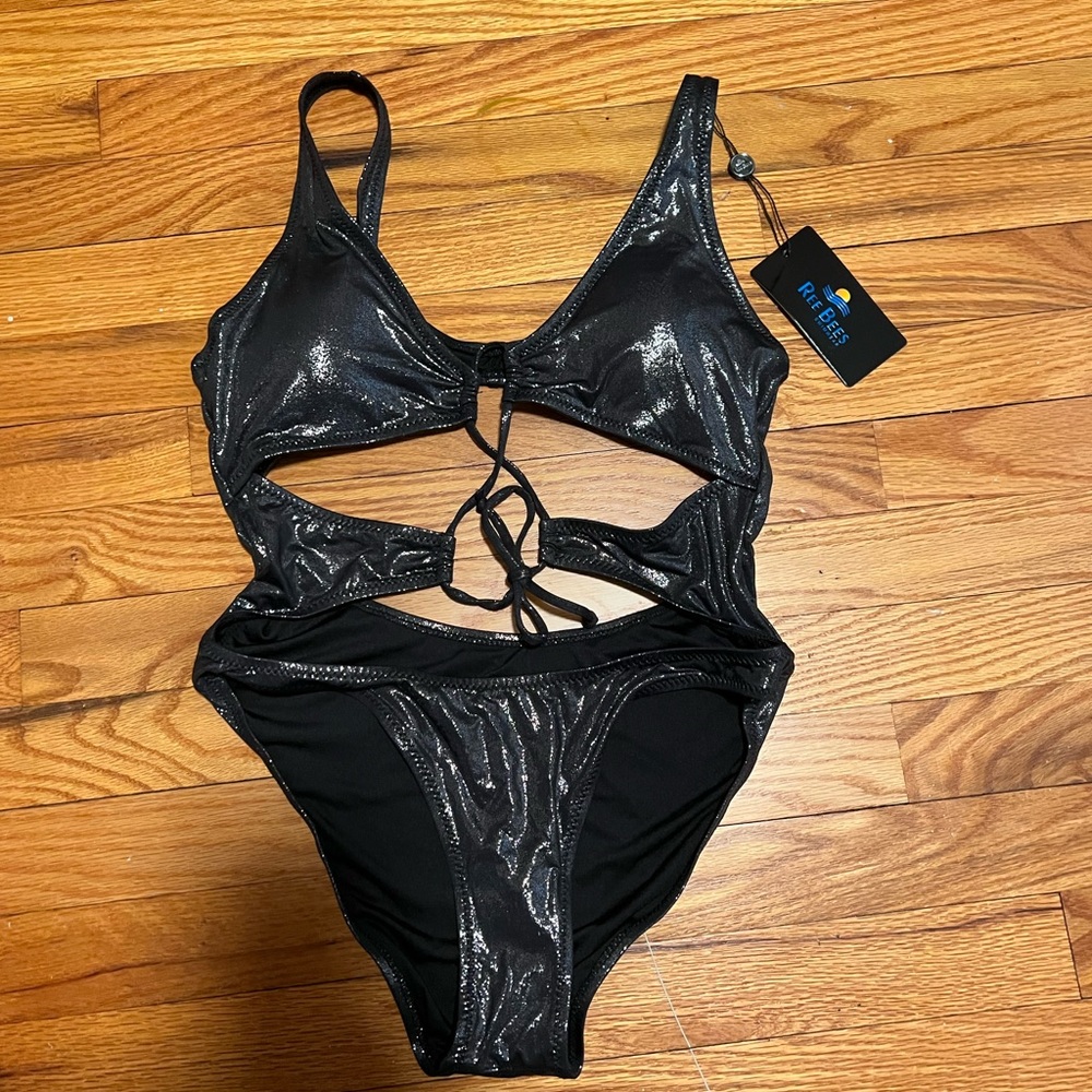 Black metallic sparkly swimsuit Fashion Nova